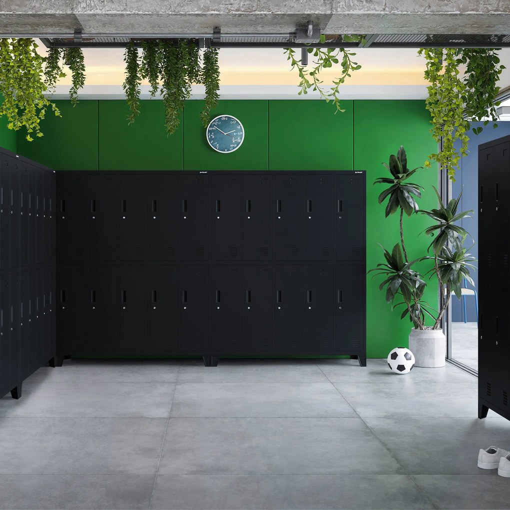 Szafa socjalna BHP ubraniowa 10-drzwiowa czarna: BARTEK 1360 x 1720 x 450 mm