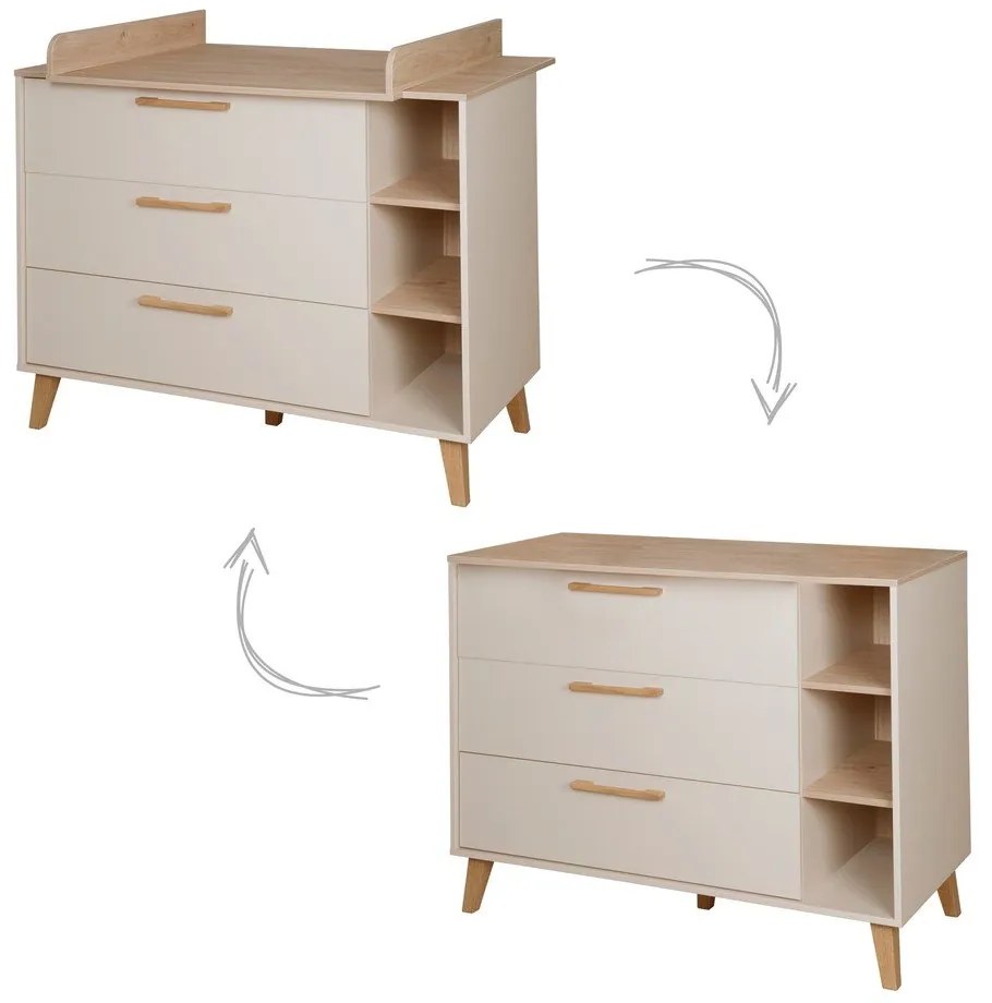Kremowa/w naturalnym kolorze komoda dziecięca w dekorze dębu z przewijakiem 117x103x78 cm Jil – Roba