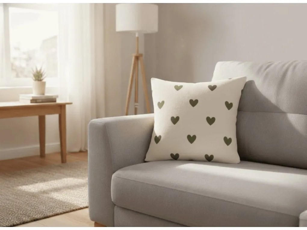 Mikropluszowa poszewka na poduszkę HEARTINO 45x45 cm, kremowy