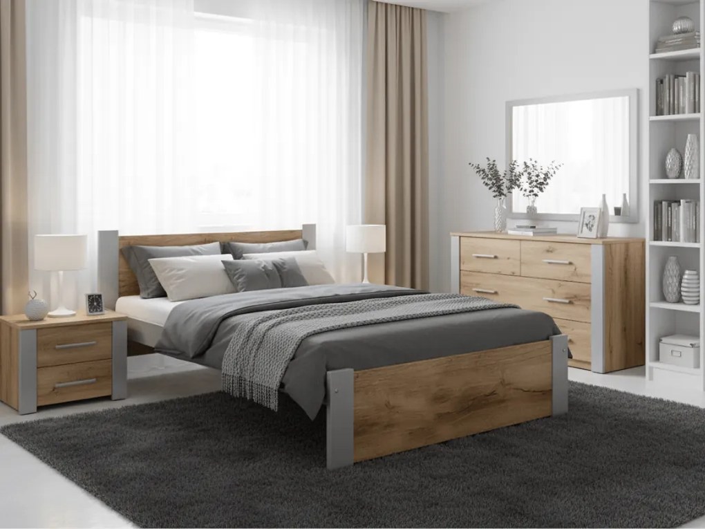 Łóżko IKAROS 90 x 200 cm, dąb artisan/szary Stelaż: Bez stelaża, Materac: Materac Deluxe 10 cm