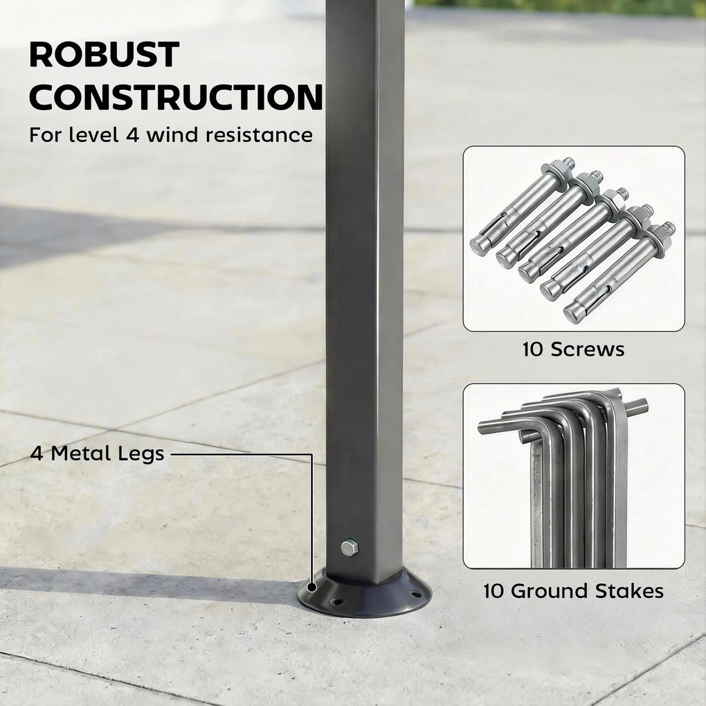 Outsunny Pawilon 3,2x3,2 m Stabilny Zimowy Pawilon Ogrodowy z rozszerzanym dachem, dwuwarstwowym dachem, ciemnoszary | Aosom PL