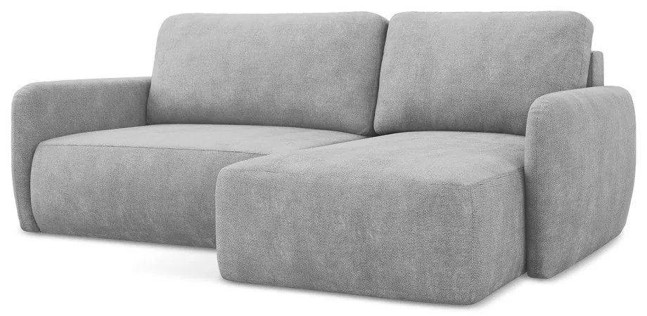 Jasnoszary narożnik rozkładany z tkaniny szenilowej ze schowkiem (prawostronny/z szezlongiem) Lilo – Makamii