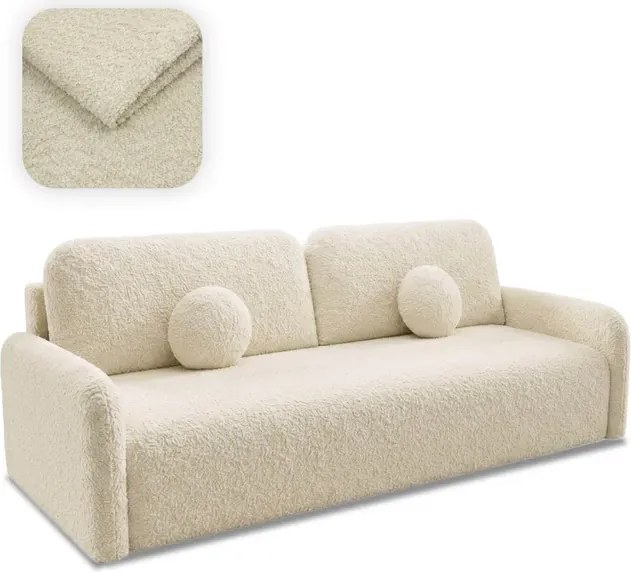 Sofa DUO Rozkładana Dwuosobowa Beżowa Boucle Japandi