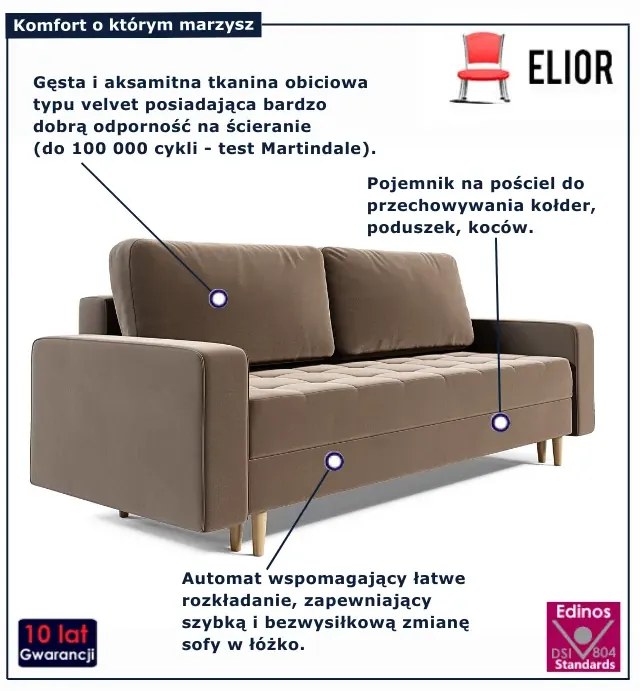 Jasnobrązowa sofa rozkładana z pojemnikiem W8-P94