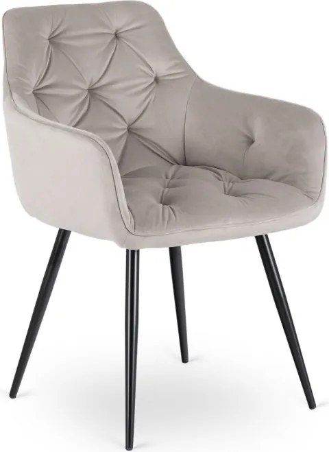 Zestaw Stół Prostokątny Rozkładany VICTOR 160-240 cm Czarny Marmur i 4 Krzesła MODESTO Szare Welurowe Nowoczesne