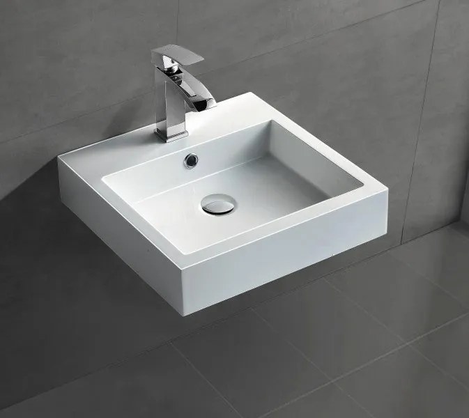 Umywalka ścienna nablatowa BS6050Odlew marmurowy - Błyszczący biały - 45 x 45 x 12,5 cm