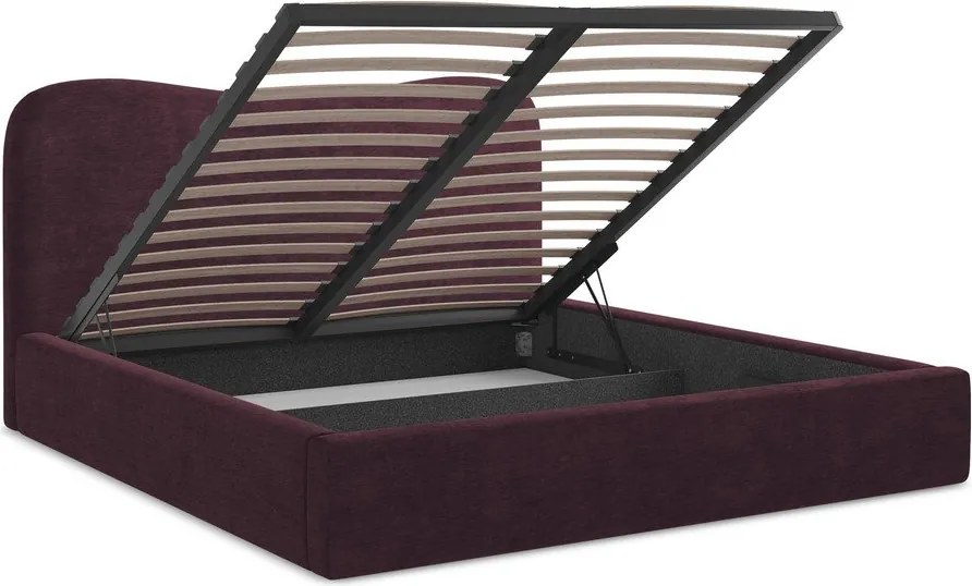 Ciemnofioletowe tapicerowane łóżko dwuosobowe ze schowkiem ze stelażem 140x200 cm Kahai – Makamii