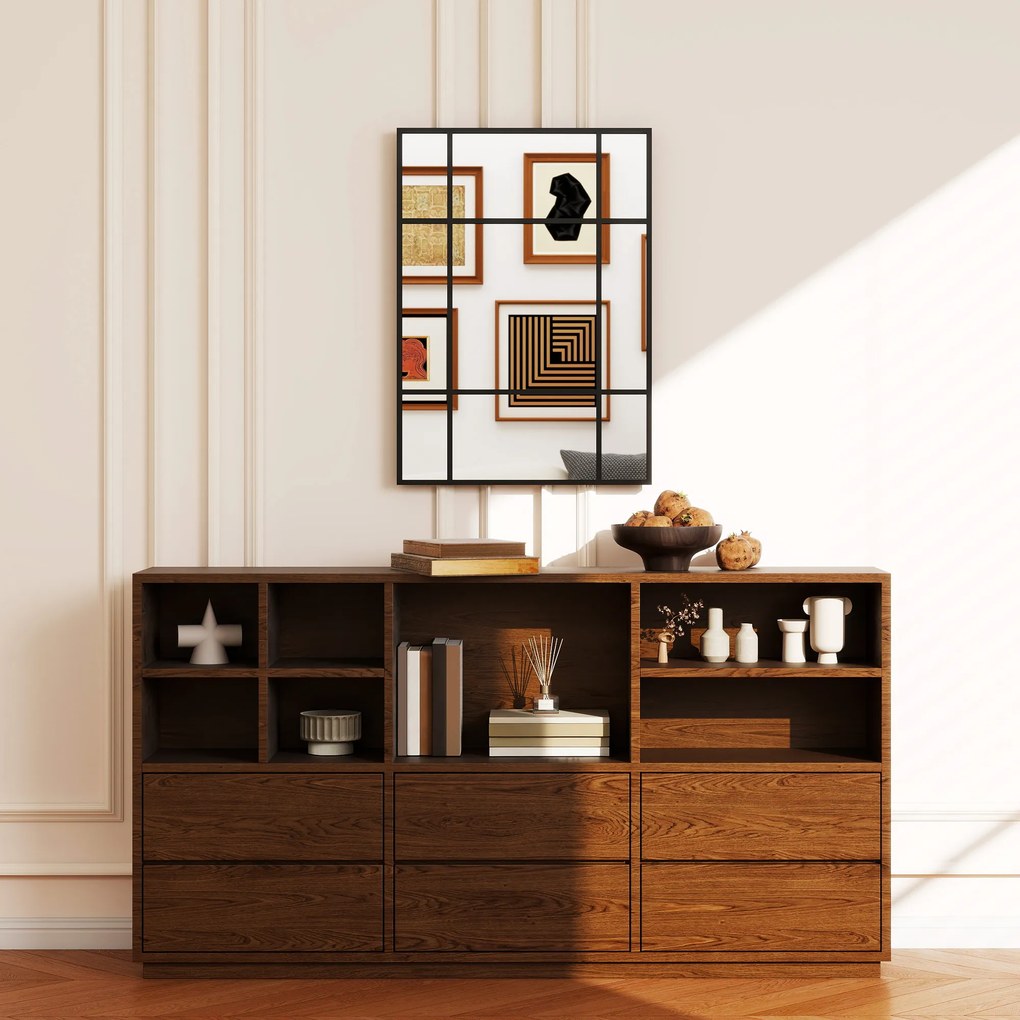 HOMCOM Lustro ścienne, dekoracyjne lustro z metalową ramą, czarne paski, szkło warstwowe, 50B x 2T x 70H cm | Aosom PL