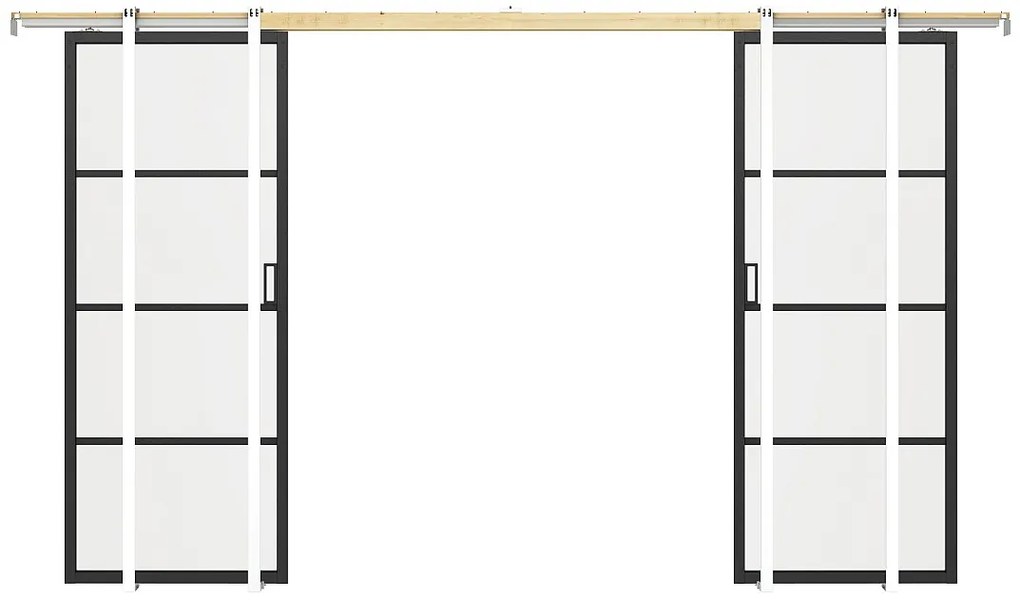 Drzwi przesuwne podwójne chowane w ścianie - aluminium i matowe szkło hartowane - 2 x wys. 205 x szer. 73 cm - SINCA II
