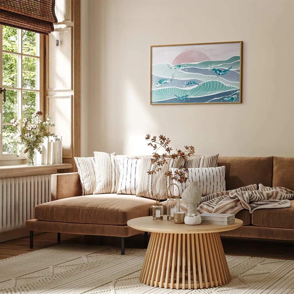 Plakat Ryby na falach 42x29,7 cm z ramą złotą bez marginesu ARTGEIST B