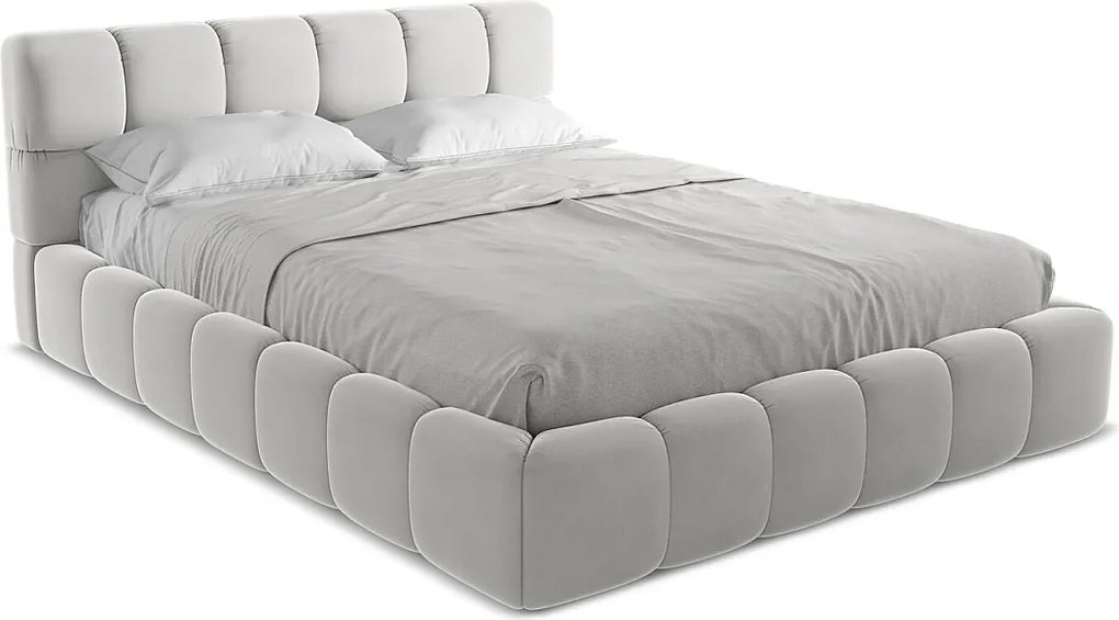 Łóżko 180 x 228 - z weluru - srebrny - NALU