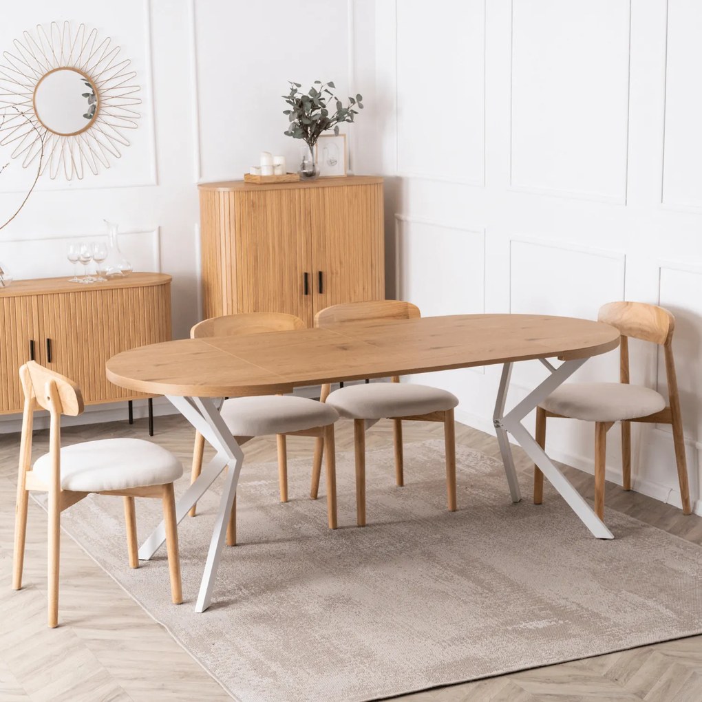 Stół Okrągły Rozkładany DORIAN 80-160 cm Dąb Złoty/Biały Skandynawski