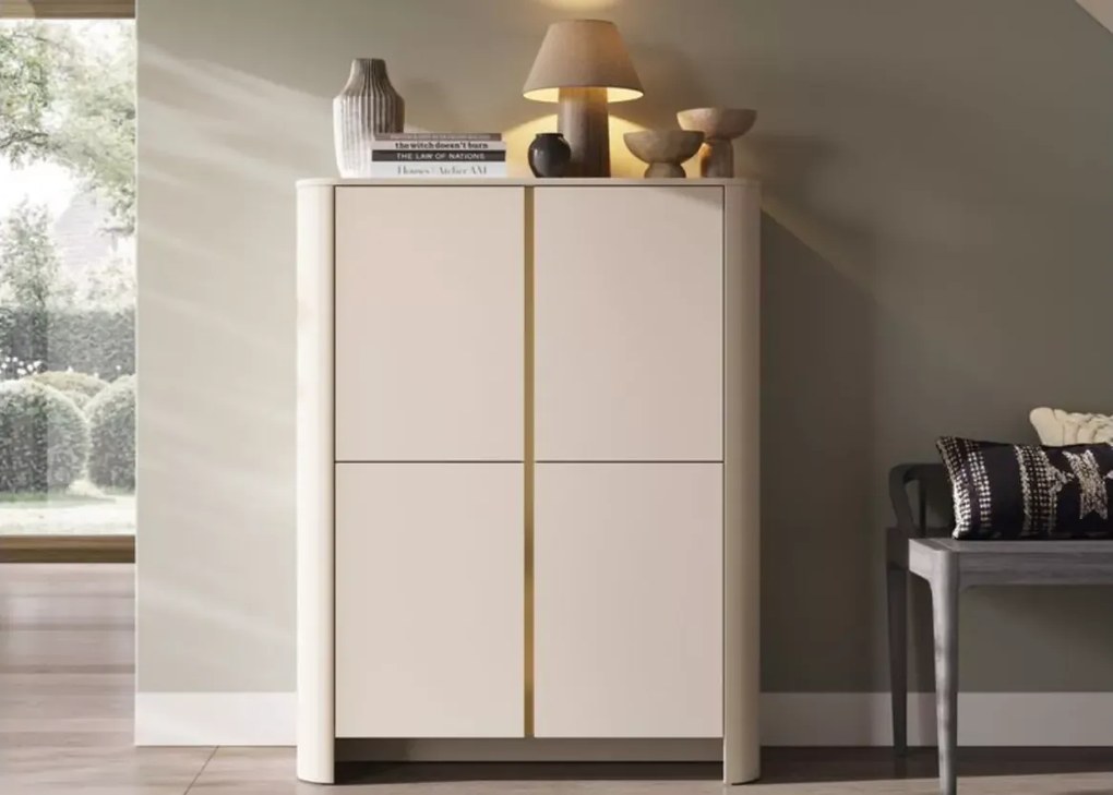Komoda Solvero 3-drzwiowa kaszmir / dąb vicenza – minimalistyczna, push to open