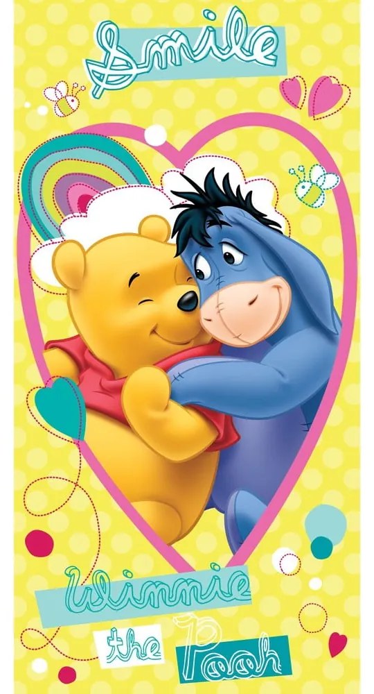 Żółty bawełniany ręcznik dziecięcy 70x140 cm Winnie the Pooh "Smile" – Jerry Fabrics