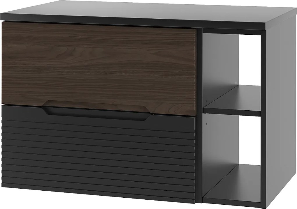 Zestaw Łazienkowy 80cm Szafka z Blatem Regał Czarny Mat / Orzech Avella