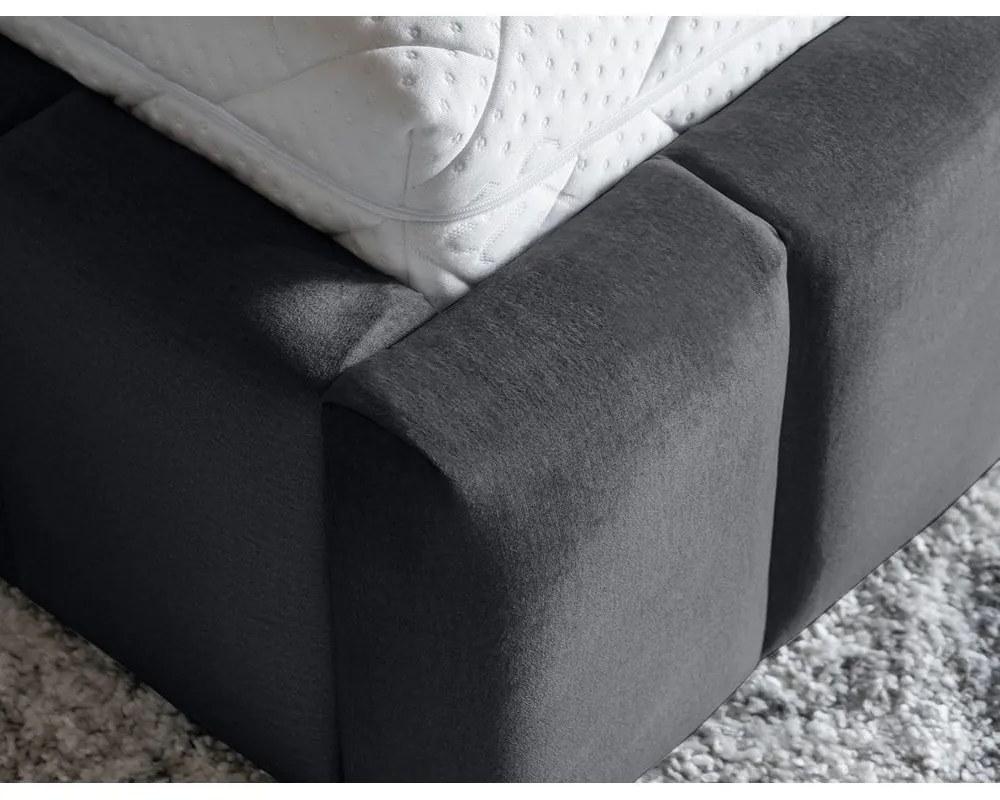 Szare tapicerowane łóżko dwuosobowe ze schowkiem ze stelażem 160x200 cm Lamica – ELTAP