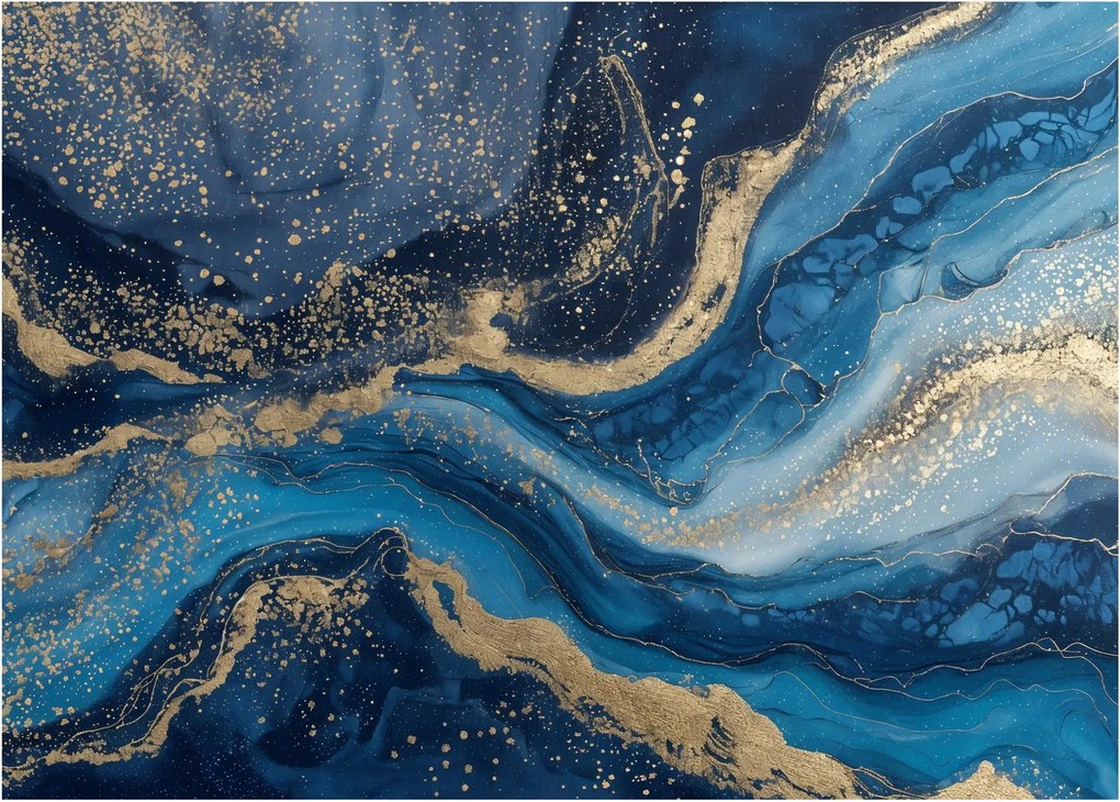 Obraz - Abstrakcyjny niebiesko-złoty marmur (70x50 cm)