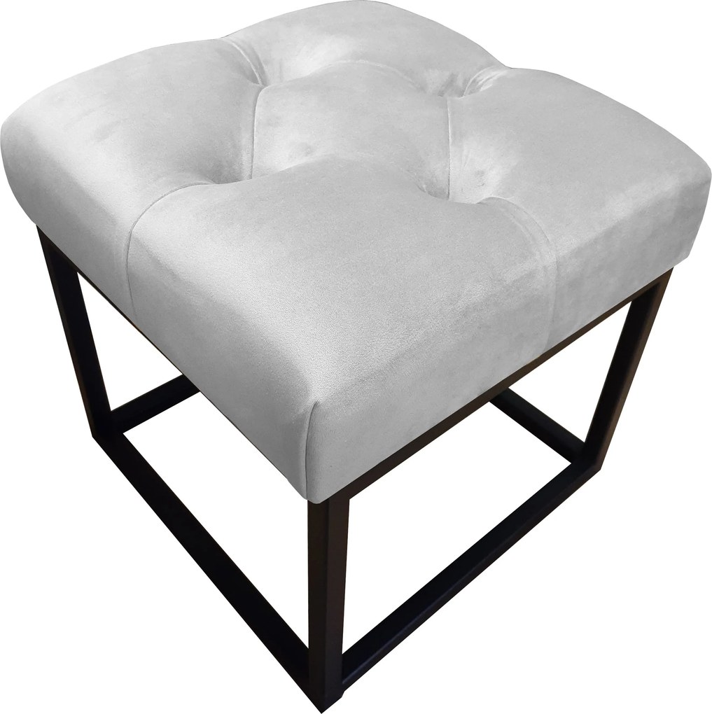 Pufa CHESTERFIELD tkanina Welur loft ławka podnóżek metal : Kolor Stelaża - Czarny , Kolor tkaniny - VELVET - MG39, Typ tkaniny - Velvet