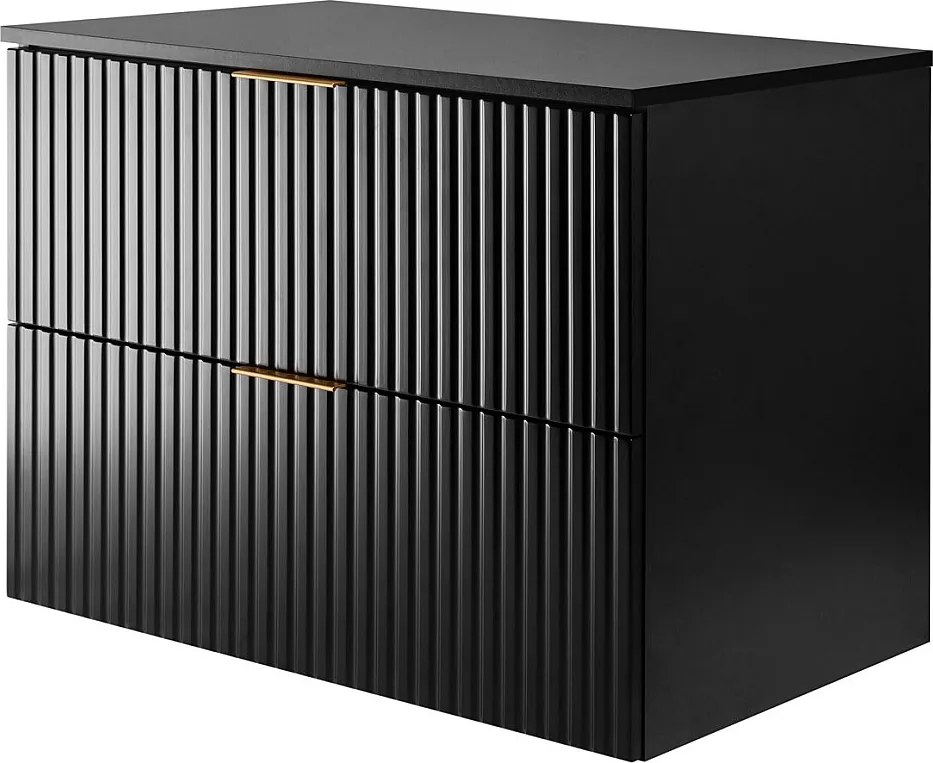 Szafka pod umywalkę, Czarny, 80 x 57 x 46 cm, uchwyt złoty + Blat