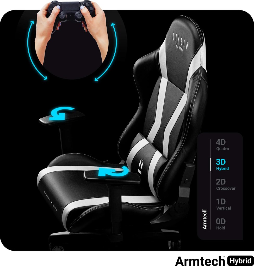 Fotel gamingowy Diablo X-Horn 2.0 Normal Size, czarno-biały