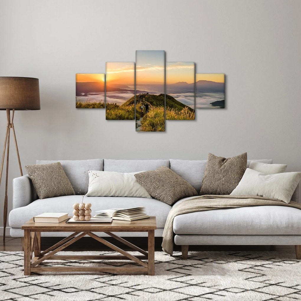 Obraz góry o zachodzie słońca (125x70 cm)