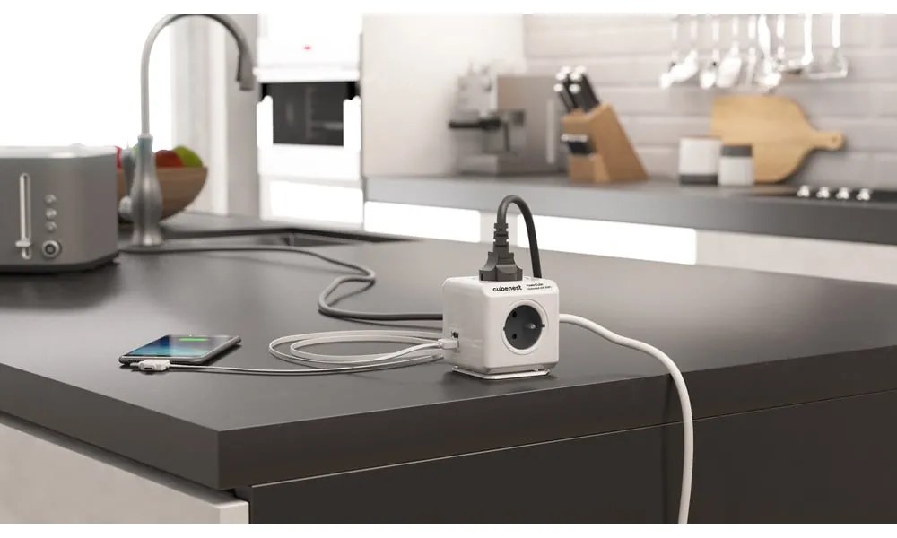 Rozgałęźnik do gniazdka 13 cm PowerCube Extended USB – Cubenest