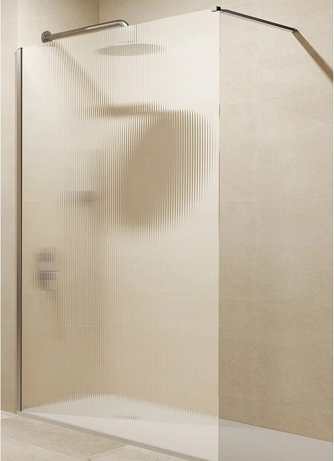 Stały panel prysznicowy Walk In | Szkło hartowane 6 mm, antykamień, Falisty | Wysokość 200 cm | Niquel Cepillado 120cm