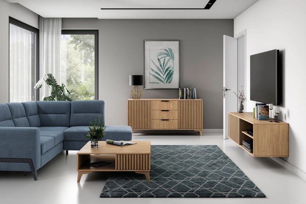 PROMOCJA Nástěnny stolik TV ENTSIAN 150x40cm, dąb artisan II. jakość