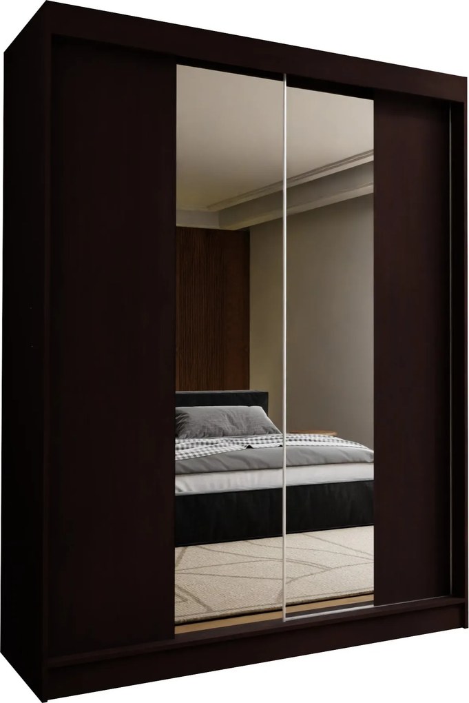 Szafa Przesuwna LUCENZA 150 cm z Lustrem Szafa Dwudrzwiowa Wenge