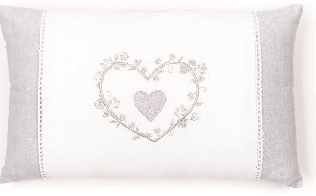 Poduszka dekoracyjna do salonu CONSTANCE, haftowane serduszko, bawełna, 30 x 50 cm