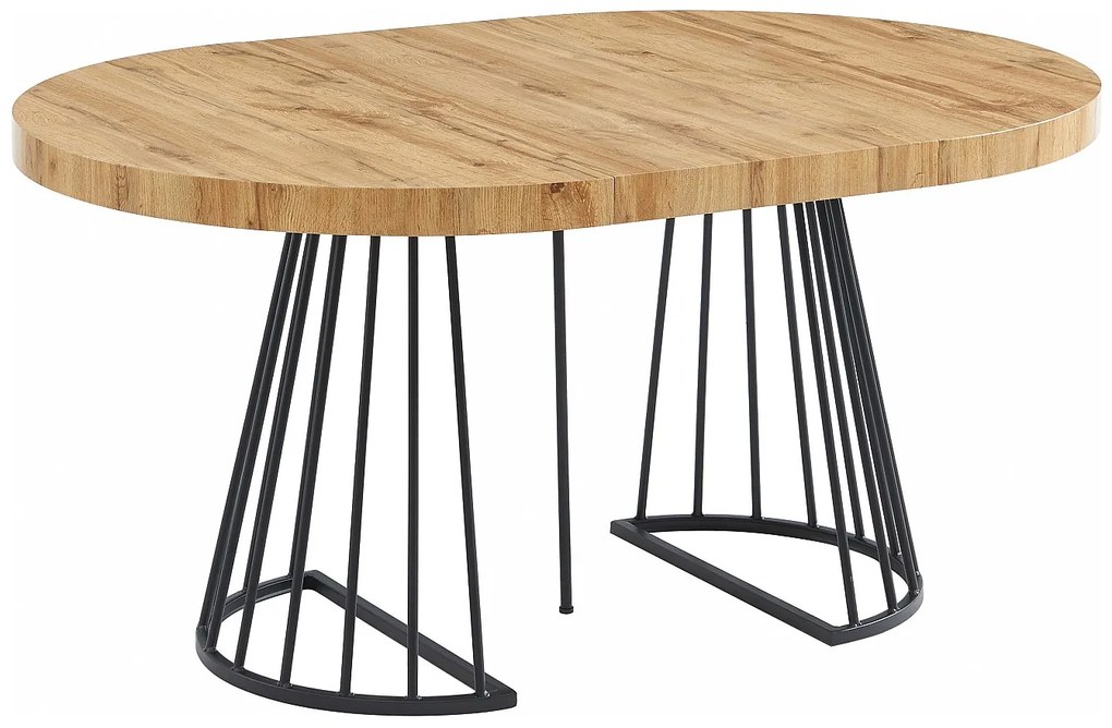 Rozkładany stół jadalniany  2-12-osobowy z MDF i stali – kolor naturalny i czarny – FIRELA