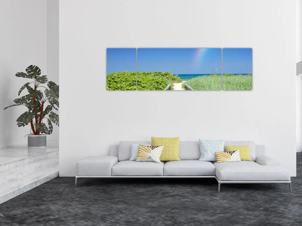 Obraz - Krajobraz i tęcza (170x50 cm)