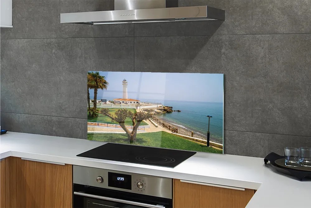 Panel Kuchenny Szklany Latarnia Morska na Skalistym Brzegu