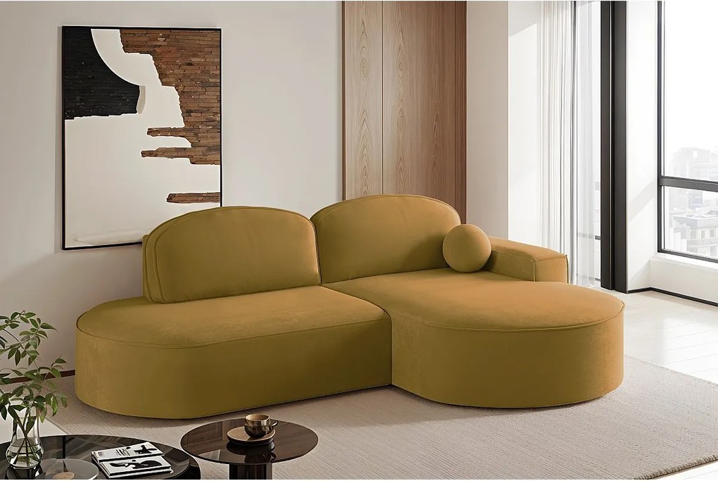 Narożnik z funkcją spania i pojemnikiem Modena Runden, tkanina Salvador, Żółty, Prawy