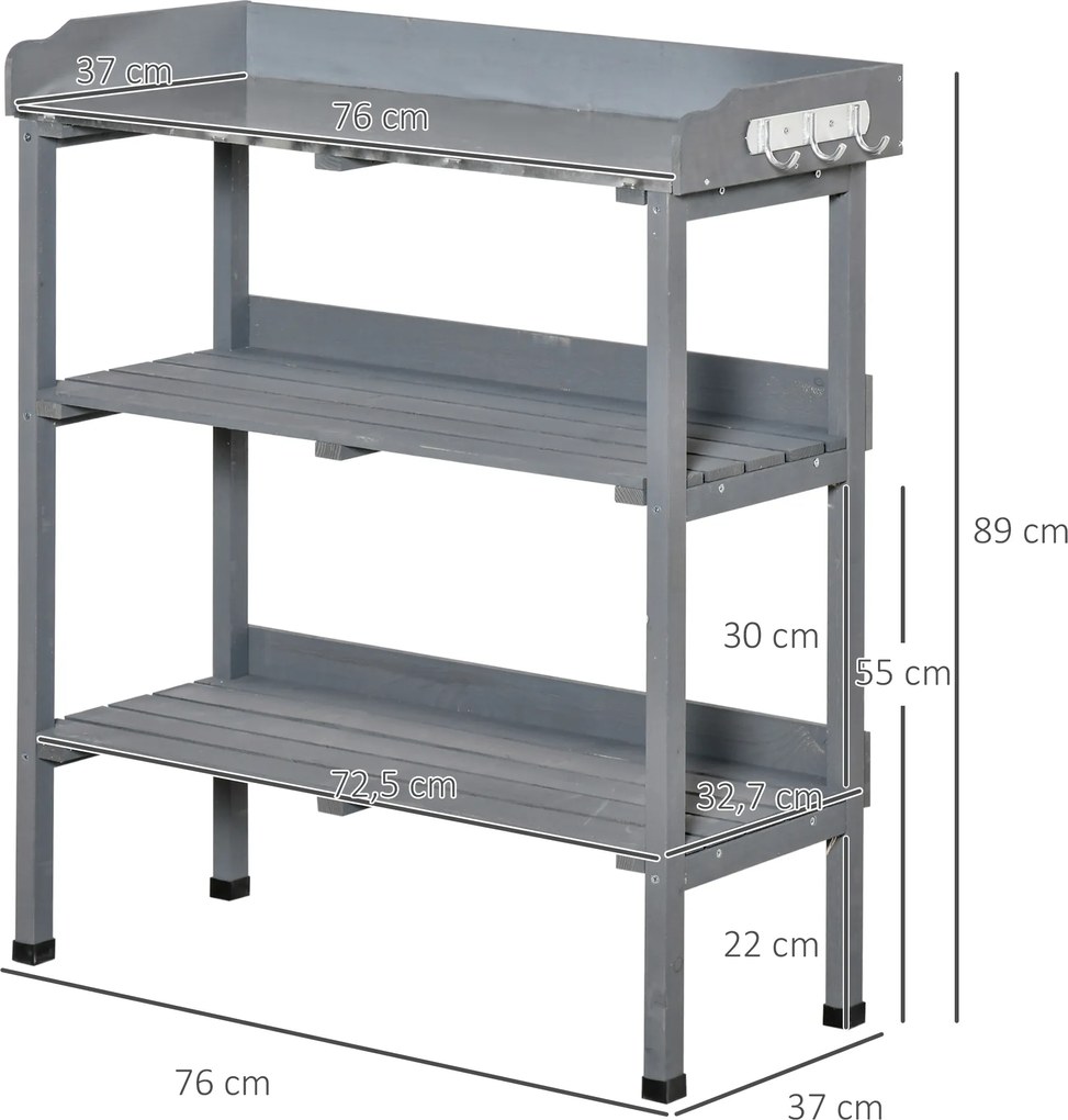 Outsunny stół ogrodniczy do roślin szary metalowa powierzchnia robocza 76x37x89cm | Aosom PL