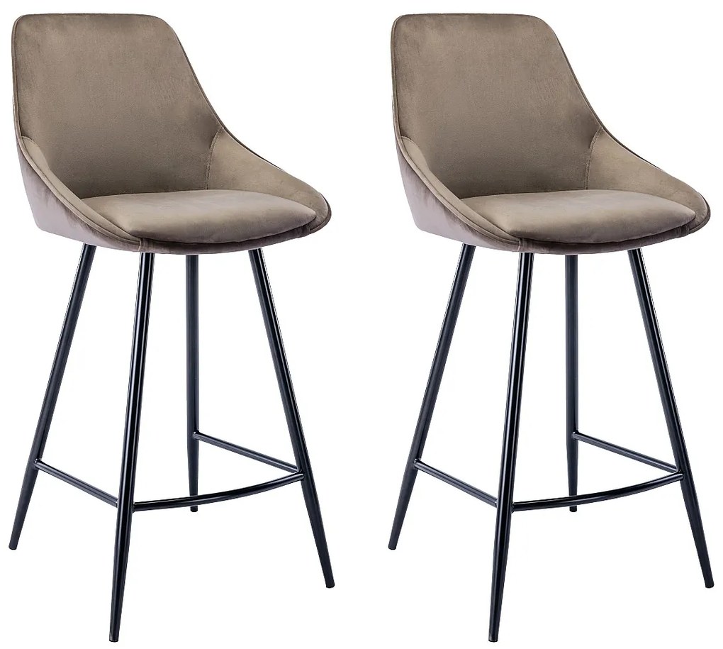 Zestaw 2 stołków barowych MASURIE – welur – kolor taupe