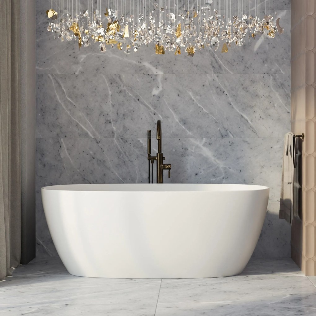 Wanna wolnostojąca VALO owalna biała z konglomeratu 165 x 75 cm bez przelewu cienki rant | Różne kolory korków : Kolor korka - Biały