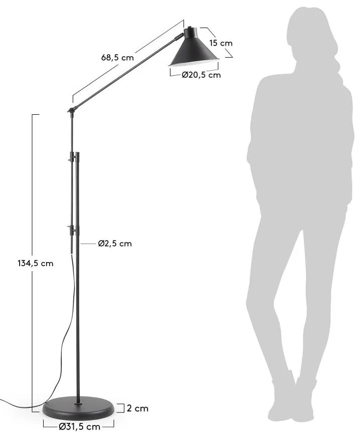 Czarna lampa stojąca z metalowym kloszem (wysokość 220 cm) Dione – Kave Home