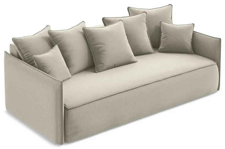 Beżowa aksamitna rozkładana/ze schowkiem sofa 225 cm Hula – Makamii