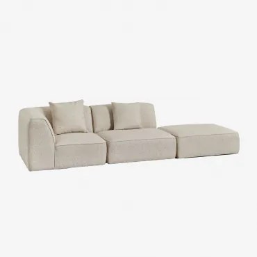 2-częściowa Modułowa Sofa Narożna Z Pufem Tapicerowanym Cardea Tkanina Bouclé W Kolorze Kremowo-beżowym - Sklum