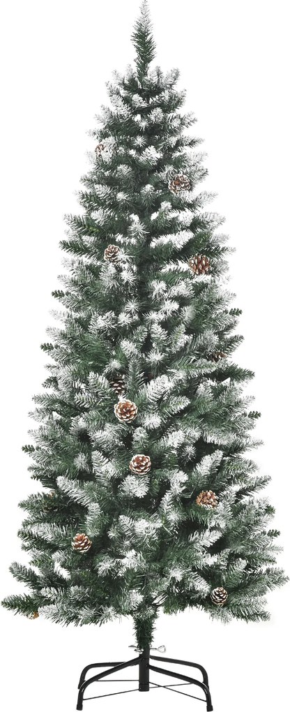 HOMCOM Sztuczne drzewko świąteczne, 630 gałęzi, 37 szyszek, śnieżne końcówki, ognioodporne, 150 cm | Aosom PL