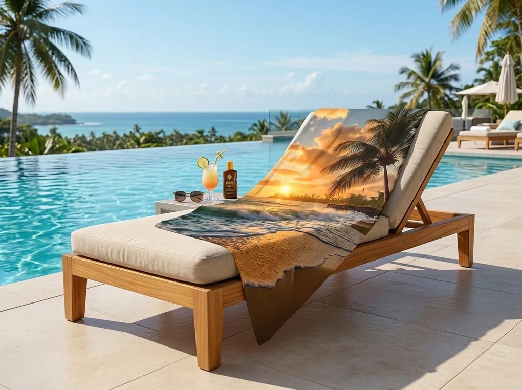 Szybkoschnący ręcznik plażowy SUNSETA kolorowy 70 x 140 cm, 100% mikrofibra