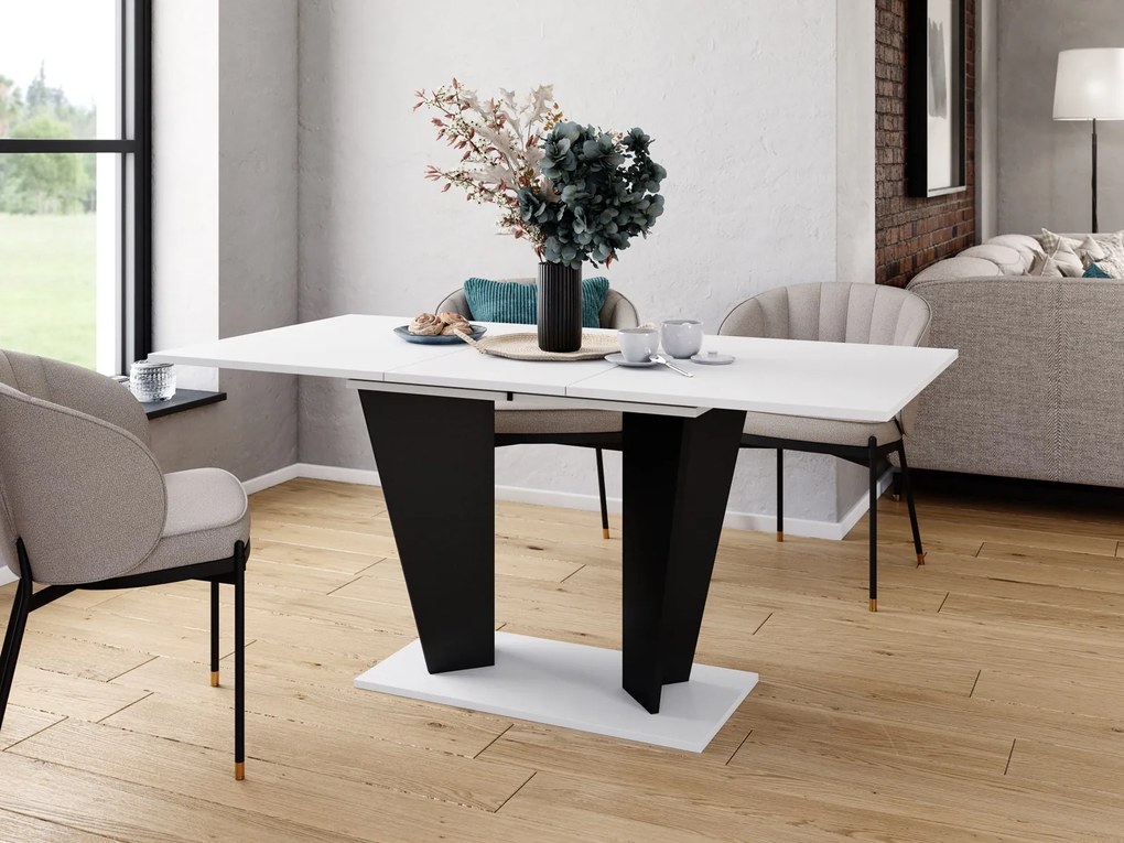 Rozkładany stół do jadalni Violan II R biało/czarny mat