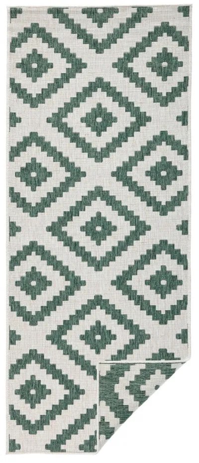 Zielono-kremowy chodnik dwustronny odpowiedni na zewnątrz NORTHRUGS Malta, 80x345 cm