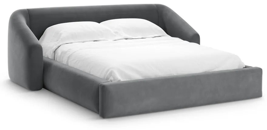 Szare tapicerowane łóżko dwuosobowe ze schowkiem ze stelażem 140x200 cm Campi – Cosmopolitan Design