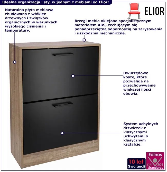 Dwukomorowa nowoczesna szafka na buty czarny naturalny + Z5-L14