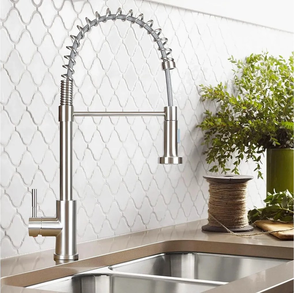 NETTLIFE Bateria kuchenna z wyciąganą wylewką Bateria kuchenna Obrotowa wylewka Wysokociśnieniowa bateria zlewozmywakowa z 2 rodzajami dysz, nikiel