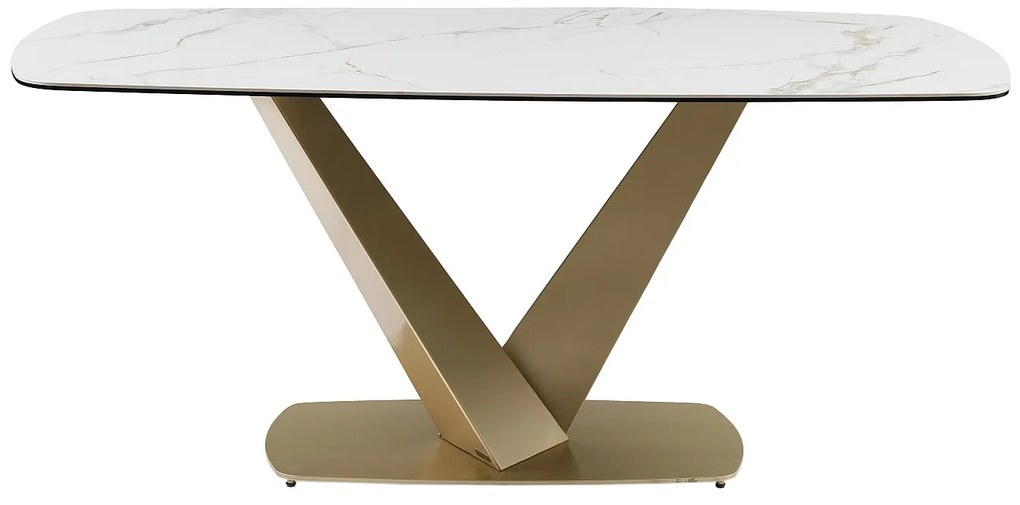Stół 6-osobowy z ceramiki i metalu – imitacja marmuru w kolorze białym i złotym – CARIOULA marki Pascal MORABITO
