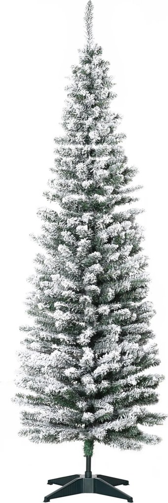 HOMCOM Sztuczna Choinka, 210 cm, z Ośnieżonymi Gałęziami PVC, Składana, z Metalową Podstawą, Zielony/Biały | Aosom PL