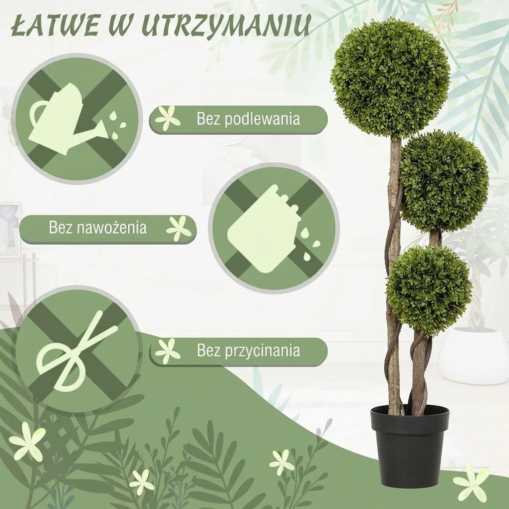 HOMCOM Bukszpan sztuczny w doniczce roślina ozdobna drzewko kula do ogrodu na taras balkon zewnętrzna jak prawdziwa zielona | Aosom PL